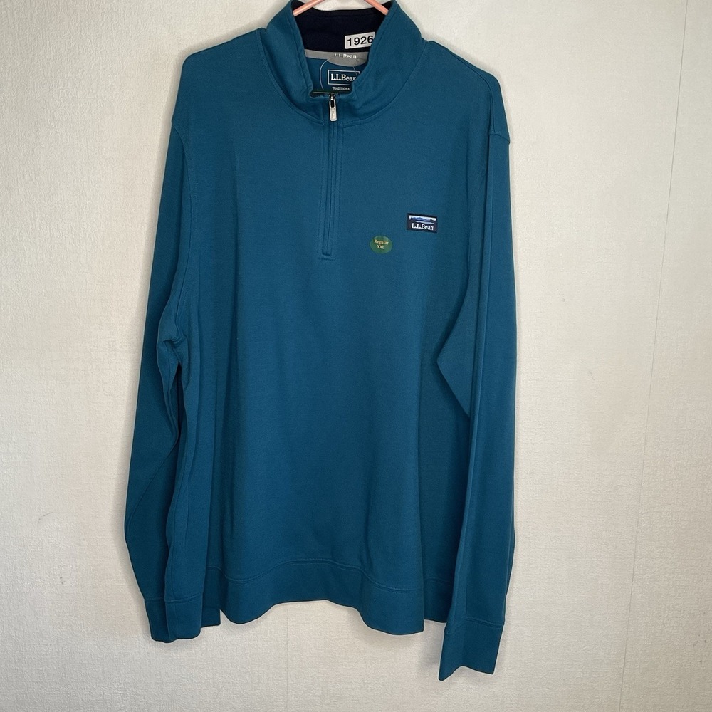LL Bean Quarter Zip Pullover Mens 2XL Regular Teal Bright Comfort Stretch Pique